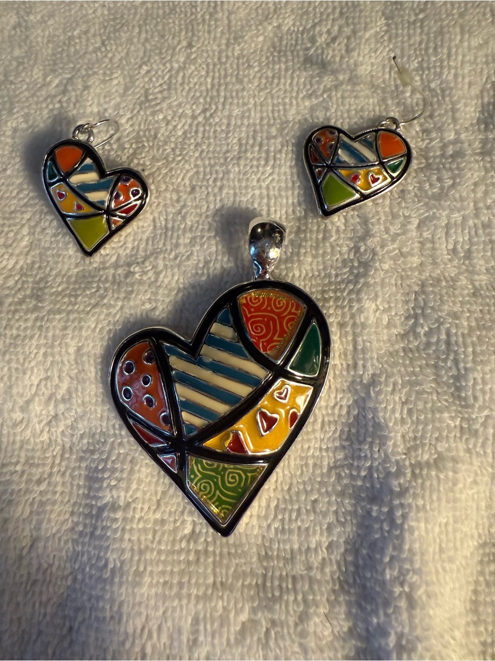 Colorful Heart Enamel Pendant and Earring Set - Multicolor Women Jewelry